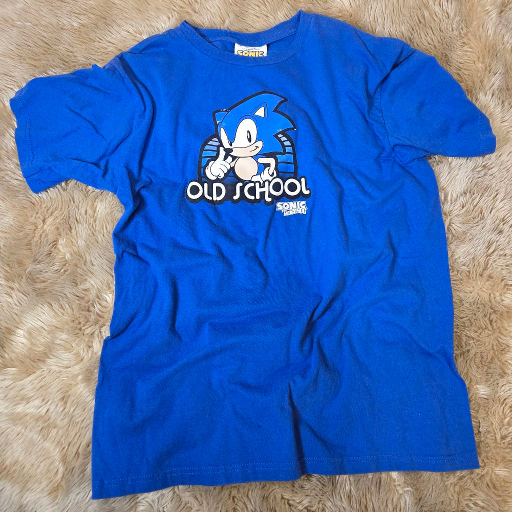Retro Sonic the Hedgehog Old School Blue Top Heavy T-shirt Tee Men's Large 2007